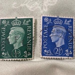 King George Vi Postage 2 1/2 D Blue + 1/2 D Green Great Britain Royalty Stamps 2